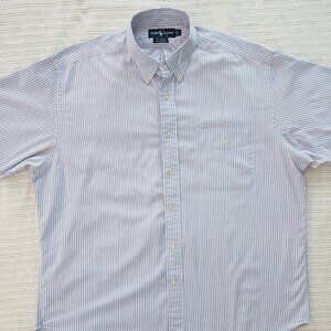 Ralph Lauren Men's Button-Up Short-Sleeve Shirt - GRAY/WHT - LG (VGC)